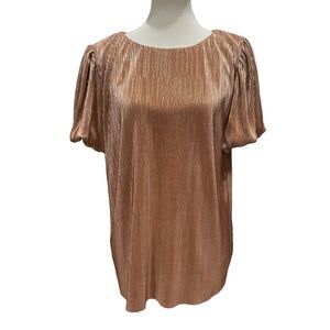 See And Be Seen Pleated Metallic Top Balloon Sleeves Size Large